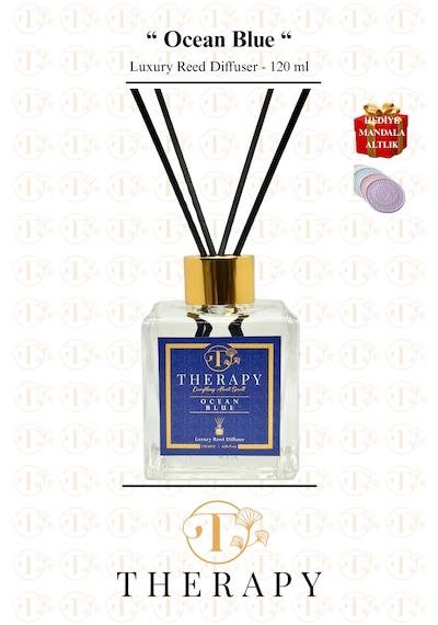 Therapy Smell, Ocean Blue - Lüks Çubuklu Oda Kokusu - 120 Ml - Kare Cam Şişe - Hediyeli Okyanus
