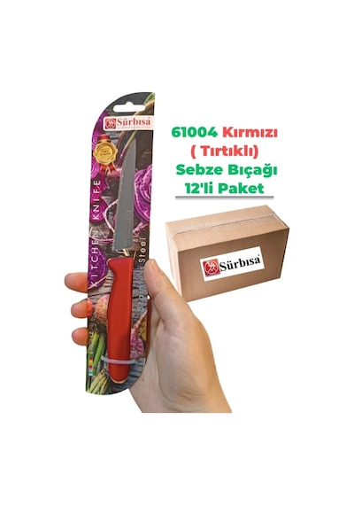 Sürbisa 61004 Sebze Bıçağı Kırmızı Lz1 Koli 12 Adet Tırtıklı Çok Renkli