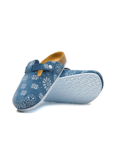 Comfortfusse Folk Capri - Erkek Ortopedik Deri Sabo Terlik Mavi Süet Deri