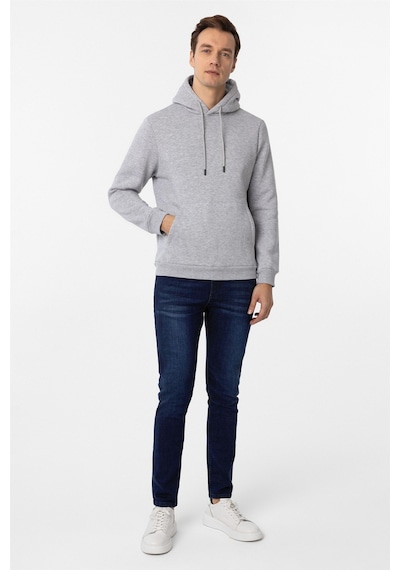 Süvari Gri Regular Düz Kapüşonlu Yaka Sweatshirt Gri