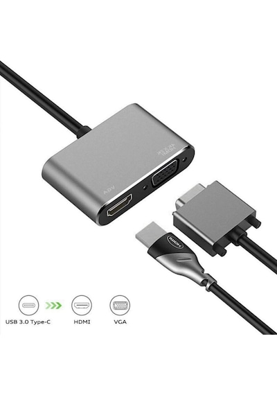 Type-C To Hdmi Vga Kombo Çevirici 4Kx2K Dönüştürücü Adaptör 4728