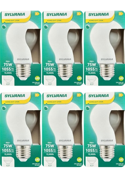 6 Adet Sylvania 9w 75w 2700k Sarı Işık Dim Edilebilir E27 Duylu Kalın Duy Soft Led Ampul