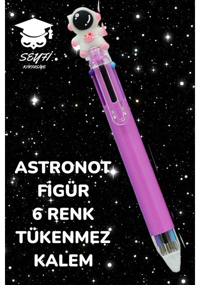 6 Renkli Tükenmez Kalem Astronot Modeller 1 Adet Pembe