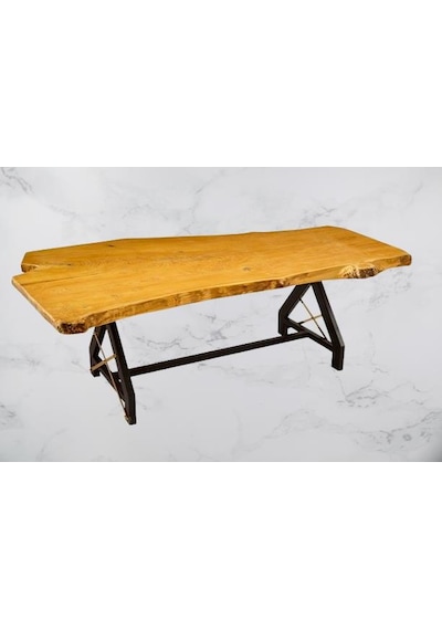 Masa Zus331 Model 90506 Naturel Doğal Kenar Kütük Masa Profil Metal Ayak El Yapım
