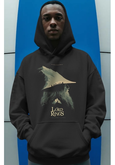 Sevbano Yüzüklerin Efendisi Gandalf Film Ön Baskılı Unisex Oversize Premi Siyah