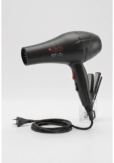 Alwes Hardware Pro Fön Makinesi, Siyah, 2500 Watt, Ac Motor, İyon Teknolojisi, Model Al-3002, Saç Kurutma