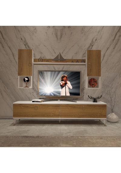 Decoraktiv Eko 5da Mdf Std Gold Tv Ünitesi Tv Sehpası - Beyaz Pera Beyaz - Meşe