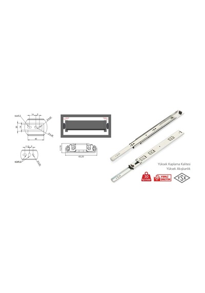 Canex Teleskopik Bilyalı Raylar Geniş 43 Mm 43x45 Cm
