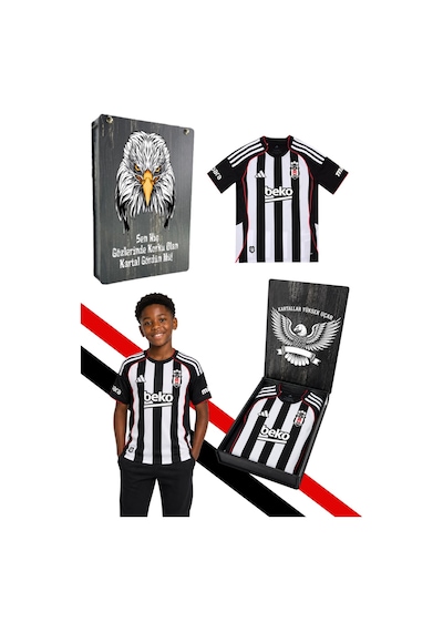 Lisanslı Adidas Beşiktaş Forma 25-26 Sezon Çubuklu Çocuk Forması Uv Baskı Kutu Siyah-beyaz