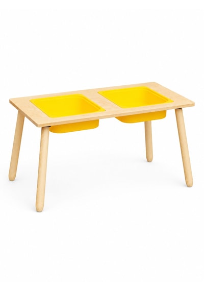Wood&joy Çift Bölmeli Duyusal Aktivite Merkezi ve 2 Sandalye Seti Sarı