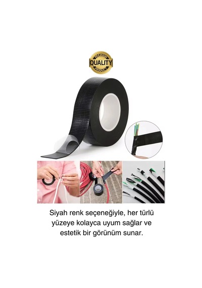 Süper Güçlü 15 Adet Siyah Kauçuk Kendinden Eriyen Bant Elektrik Sızdırmazlık Bandı 5 Mt 1.9 Cm