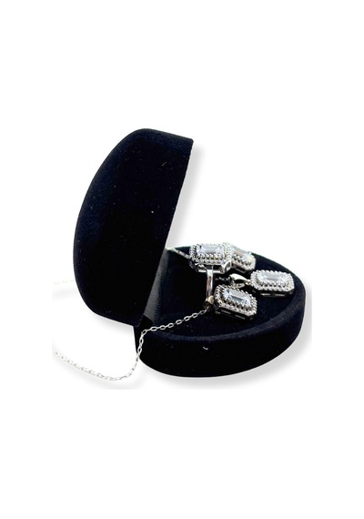 Oya Silver Işıltı Çevrili Baget Gümüş Set&takım