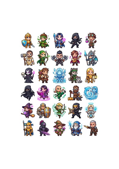 30 Adet Chibi Fantastik Macera Sticker Seti - Laptop Defter Telefon İçin Çok Renkli