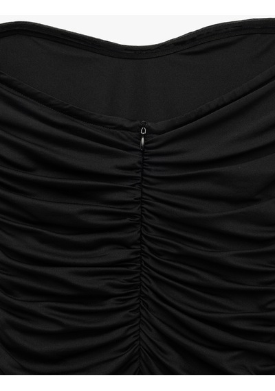Koton Astarlı Slim Fit Büzgülü Drape Detaylı Straplez Elbise Siyah 5sak80411ek Siyah
