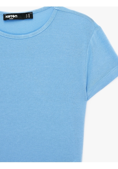 Koton Slim Fit Kısa Kollu Bisiklet Yaka Viskon Spor Tişört Mavi 6sak10346nk