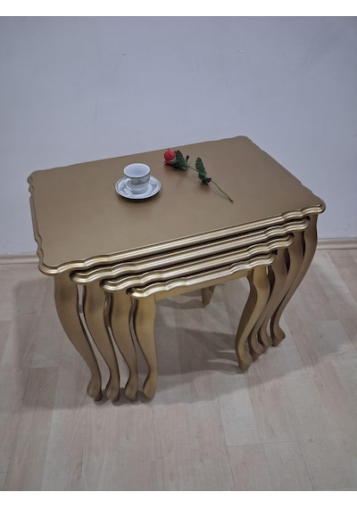 Zigon St 90640 Klasik Model Sehpa Parlak Gold Renk Kayın Aslan Ayak El Yapım Gold