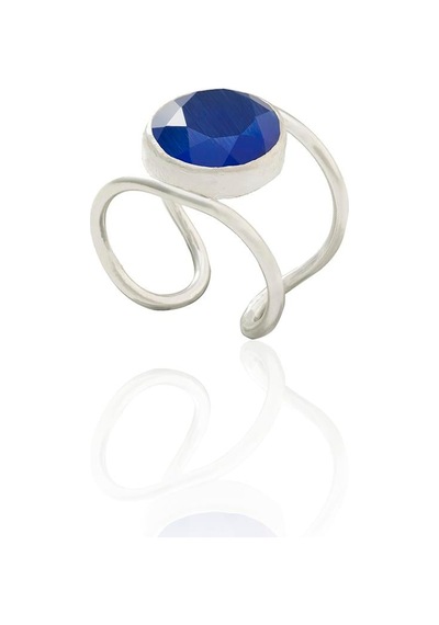 Kadir Jewellery 925 Ayar Gümüş Kaplama Zirkon Taşlı Kadın Minimal Yüzük Parlement Mavisi