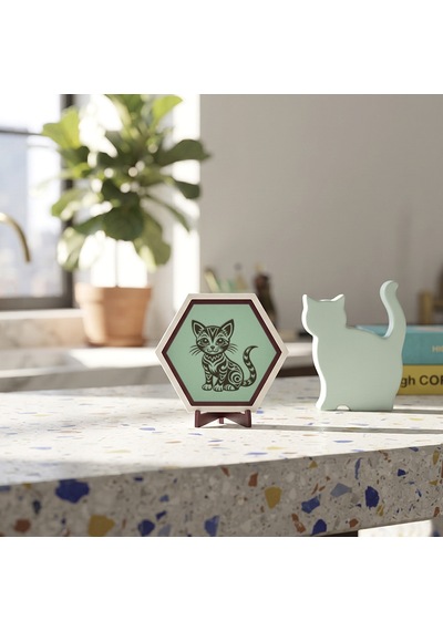 Sanatsal Kedi Temalı Dekoratif Masaüstü Süsü Sevdikleriniz İçin Anlamlı Ve Modern Bir Hediye Seçimi 10x10 Cm, Açık Yeşil