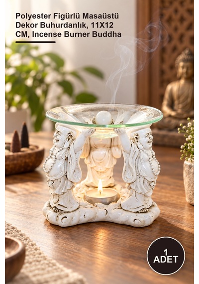 1 Adet Buda Buhurdanlık Polyester Figürlü Masaüstü Dekor Buhurdanlık, 11x12 Cm, Incense Burner Buddha