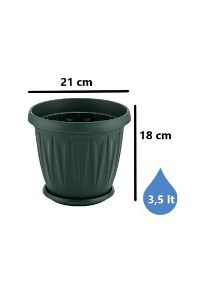 Omnipazar Sy-5703 Plastik Ürgüp Tabaklı Saksı Takımı 3,5 Lt Yeşil 6 Adet