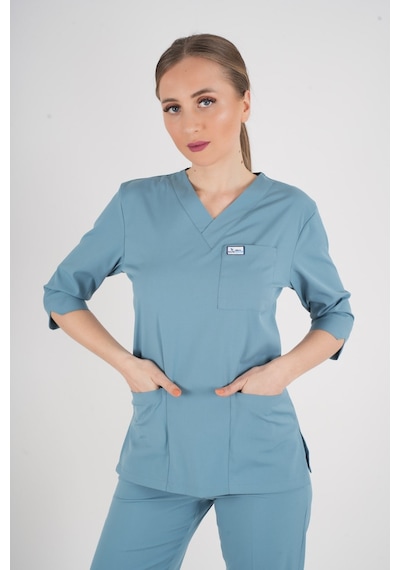 Unisex Cool Petrol Mavi Violet Model Scrubs Takım Doktor Hemşire Üniforması Petrol Mavi Soft