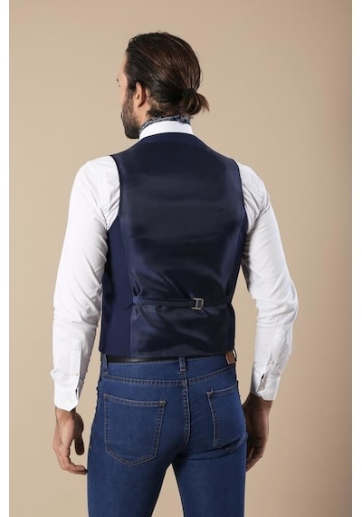 Wessi Saat Cepli Indigo Polyviskon Tek Yelek 001
