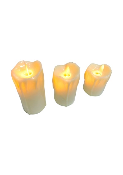 Led Li Hareketli 3 Lü Pilli Mum Erimiş Alevli Hareketli Mum Eriyen Mum Krem