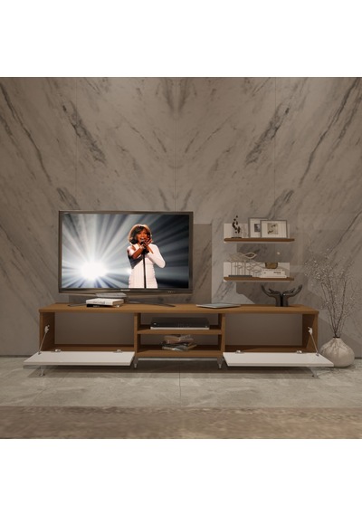 Decoraktiv Eko 4 Mdf Dvd Silver Tv Ünitesi Tv Sehpası Ceviz - Beyaz