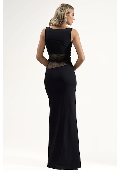 Hiccup Dantel Cut-out Detaylı Maxi Elbise Siyah