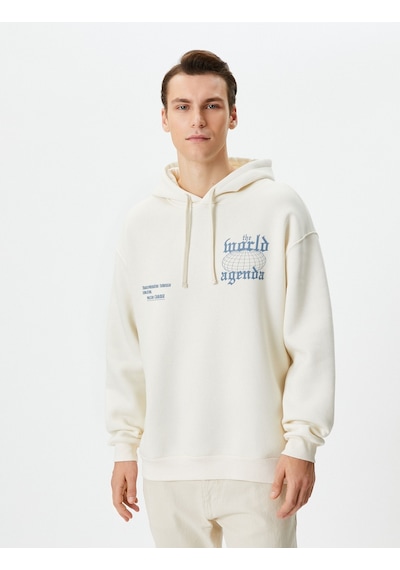 Koton Oversize Sweatshirt Kapşonlu Arkası Baskılı Sloganlı Ekru 4wam70457mk Ekru