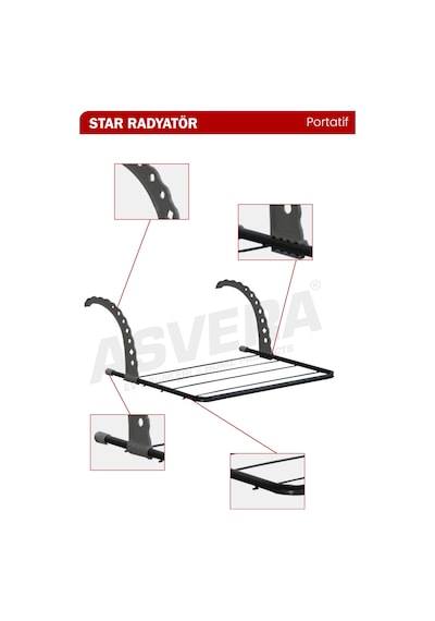 Asvera Star Radyatör Petek Ve Balkon Kurutmalık - Çok Amaçlı Katlanabilir Çamaşır Askısı Karışık
