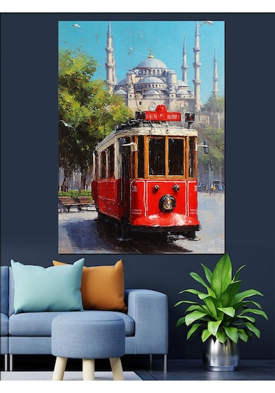İstanbul Kırmızı Tramvay Beyoğlu Dekoratif Kanvas - Mdf Ahşap Tablo