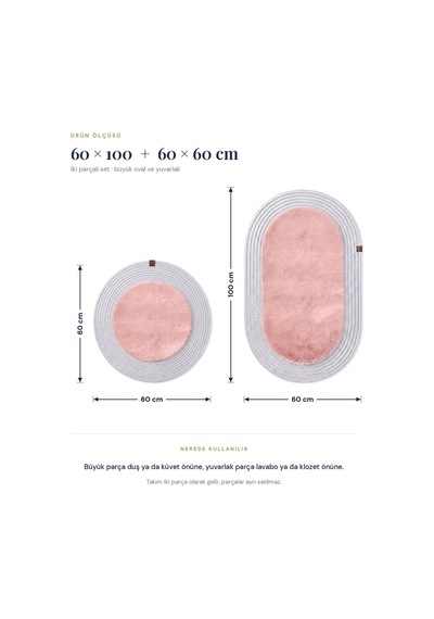 Banyo Paspası Takımı 60x100+60x60 Cm Düz Pembe & Gümüş