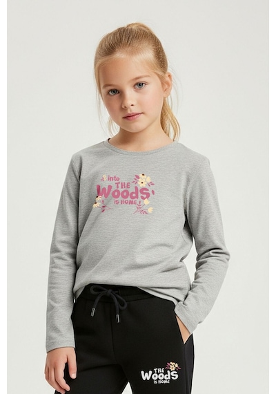 Fyk Kids Sıfır Yaka Woods Baskılı Kız Çocuk Alt-üst Takım Gri
