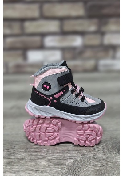 Rahat İçi Kürklü Outdoor Spor Bağcıklı Cırtlı Çocuk Botu Pembe