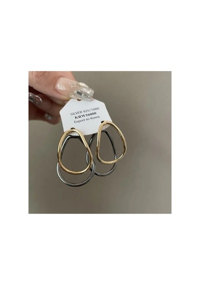 Lunarie Gold Gümüş Çift Oval Halka Küpe Bijuteri Trend Altın
