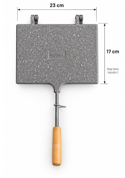 Porsima Çift Taraflı Granit Tost Tavası 17x23 Cm Granit Kaplama Ahşap Saplı Ocak Üstü Tost Makinesi