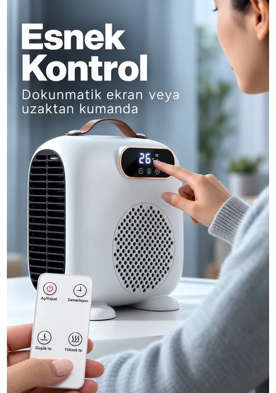 Exenar - Beyaz - 2000w Uzaktan Kumandalı Elektrikli Fanlı Isıtıcı Soba