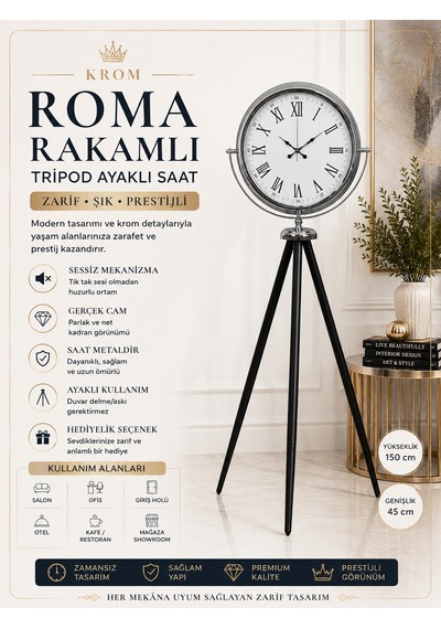 Krom Asalet Tripod Ayaklı Saat