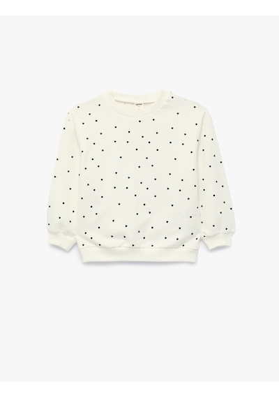 Koton Uzun Kollu Bisiklet Yaka Kalp Desenli Pamuklu Sweatshirt Ekru Desenli 7wmg10028ak