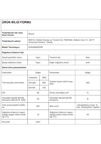 Bosch KGN56NWD0N Kombi 500 L No Frost Buzdolabı