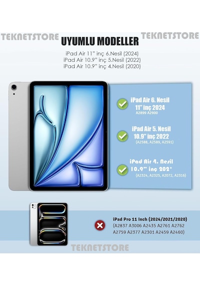 Apple Uyumlu iPad Air 6 11 Inç M2 Çip 2024 Tablet Kılıfı İnce Tasarım Smart Cover Standlı Akıllı Kapak Kılıf