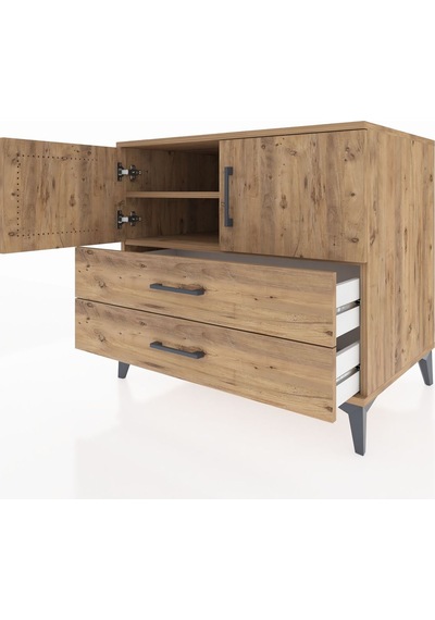 Kronos Şifonyer 2 Raflı 2 Çekmeceli 2 Kapaklı 88x59x80 Çam-çam Çam