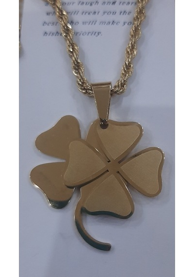 Beren Aksesuar Stainless Steel İkili Yonca Çelik Kolye Gold