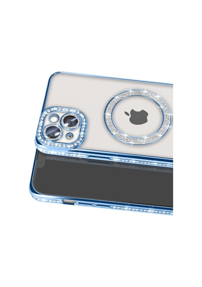 Apple iPhone Uyumlu-  15 Kılıf Joke Simli Magneticsafe Kılıf - Mavi