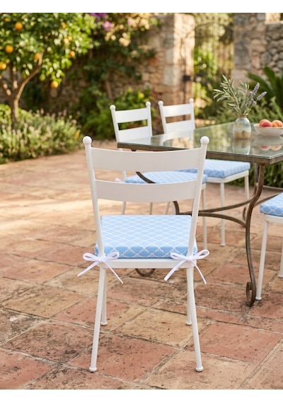 2 Adet 40x40 Cm Mavi Bağcıklı Sandalye Minderi Pamuk Polyester Mutfak Ve Bahçe Minderi