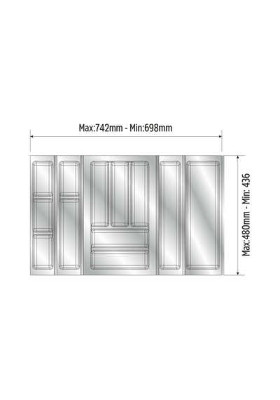 Mutfak Çekmece Içi Düzenleyici, Kaşıklık 74cm X 48cm Yanlar Ve Boydan 4cm Kesilebilir, Antrasit Antrasit