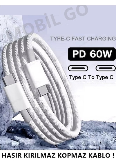 Usb-c Şarj Kablosu 1m Apple iPhone 15/16/17 Ve Android Uyumlu Hızlı Type-c Kablo 60w 1