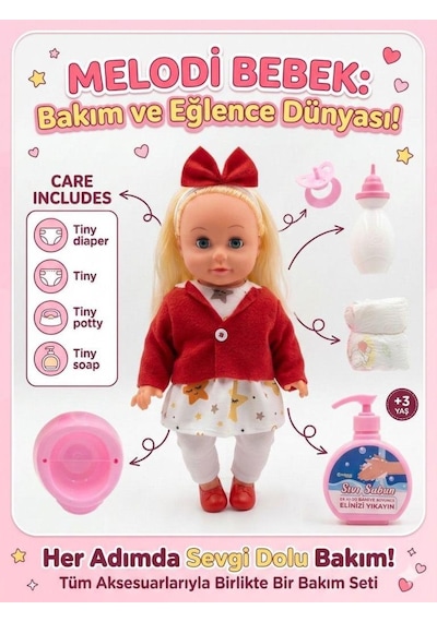 Mila Altını Islatan Konuşan 34 Cm Bebek Bakımı Eğitici Aksesuarlı Oyun Seti Kırmızı Kırmızı