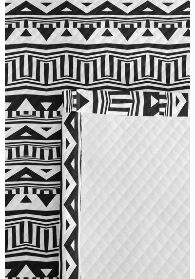 Siyah Beyaz Geometrik Genç Odası Tek Kişilik Pike Takımı - Etnik Desenli 160x220 Cm Yatak Örtüsü Kumlu Göl Sessizliği